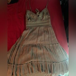 Elegant Tan Crochet Maxi Dress